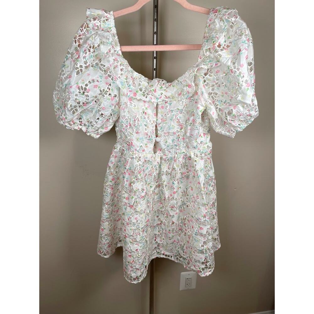 FOR LOVE & LEMONS Magnolia Floral Eyelet Ruffle Puff Sleeve Mini Dress Size XS - Picture 8 of 10